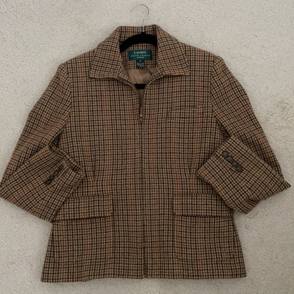 Lauren Ralph Lauren Houndstooth Plaid Zipper Virgin Wool Jacket - Picture 12 of 14
